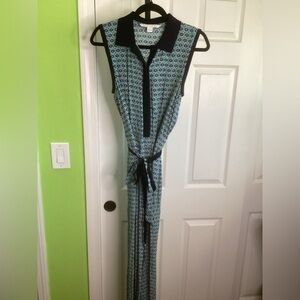 Diane Von Furstenberg Blue and Green Geometric Pattern Jumpsuit, size 10